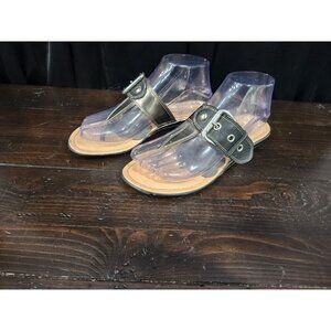 Anna Capri Black & Silver Thong Sandals With Adjustable Buckle/Sz. 7M